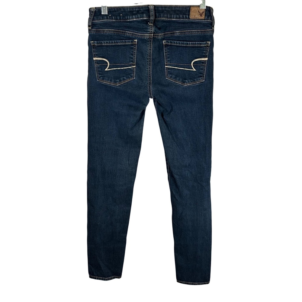American Eagle Skinny Super Stretch Dark Wash Blue Jeans Women's 4 Long Low Rise - Picture 7 of 9
